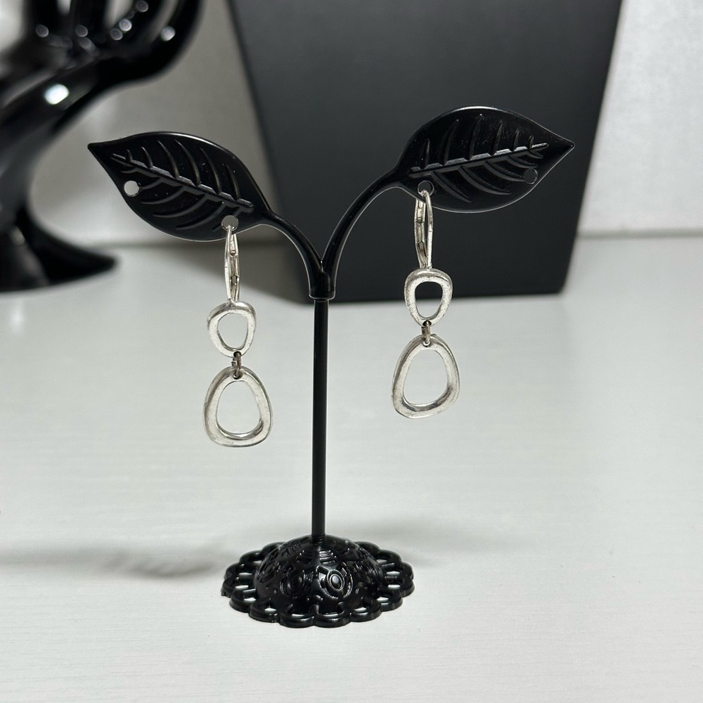 Mod silver earrings, silver, double circle